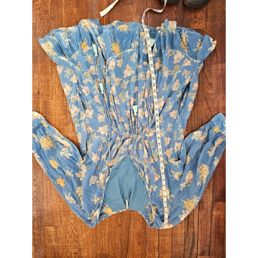 FREE PEOPLE Camella Floral‎ Bohemian Cottagecore Babydoll Mini Cotton Dress sz M